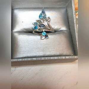 Sparkle Allure Blue Crystal Silver Over Brass Ring